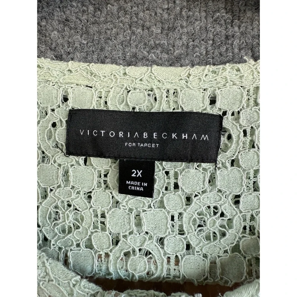 Victoria Beckham Target Womens Dress 2X Green‎ Eyelet Sheer Sleeves Sheath J98